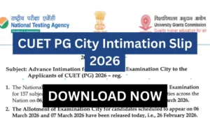 CUET PG City Intimation Slip 2026