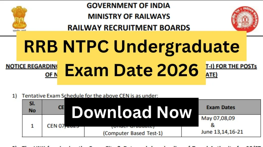 RRB NTPC Undergraduate Exam Date 2026