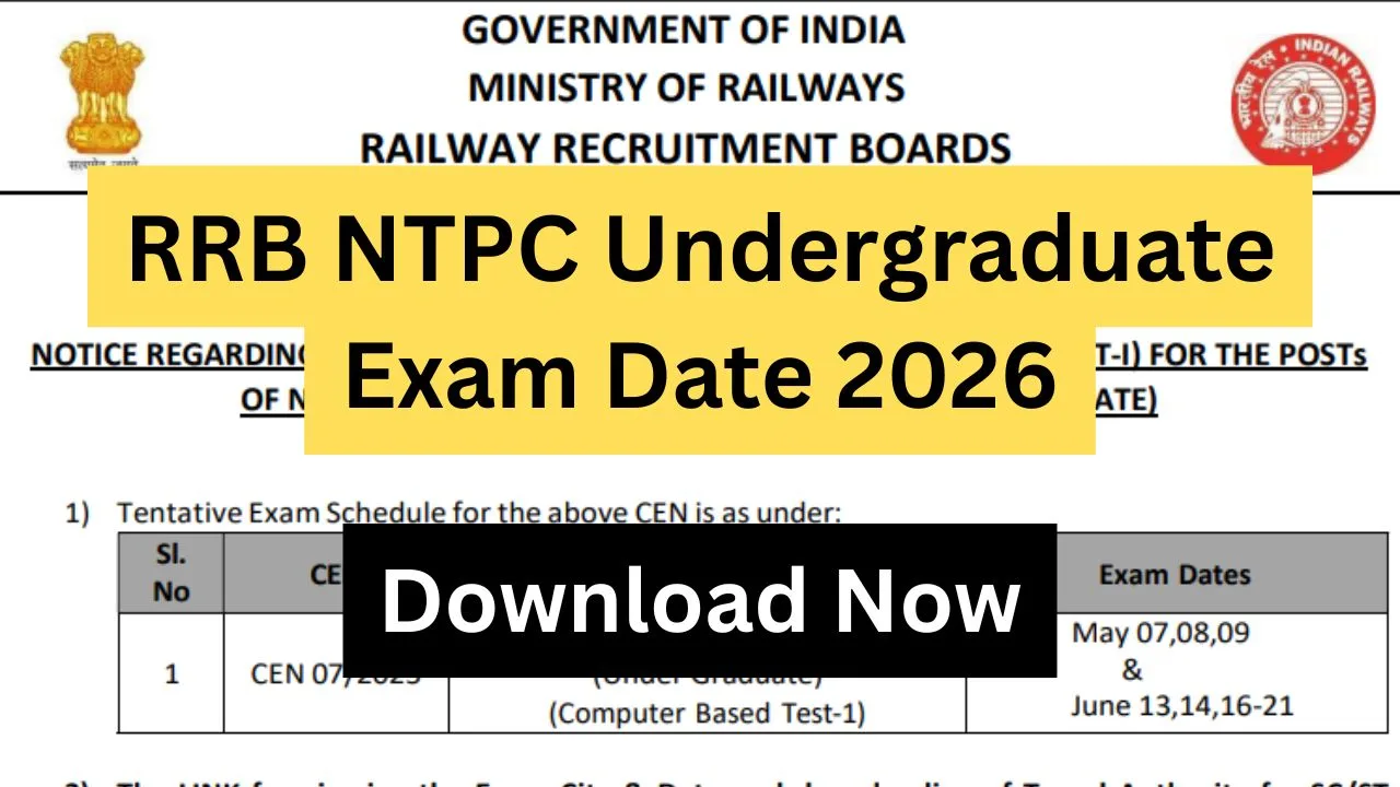 RRB NTPC Undergraduate Exam Date 2026