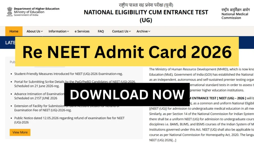 Re NEET Admit Card 2026