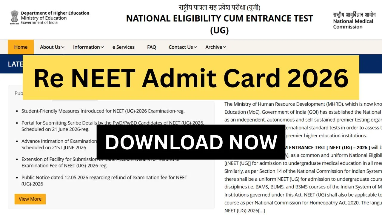 Re NEET Admit Card 2026